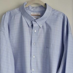 Roundtree & Yorke Men's Gold Label Blue Plaid Button Down Shirt Neck 19